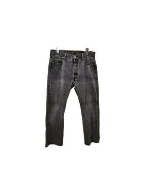 Levi's 501 Straight Leg Jeans Black Faded Denim Button Fly Mens 36x30